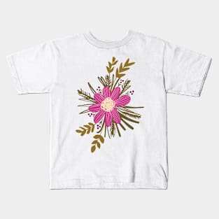 Hot pink and olive green cosmos Kids T-Shirt